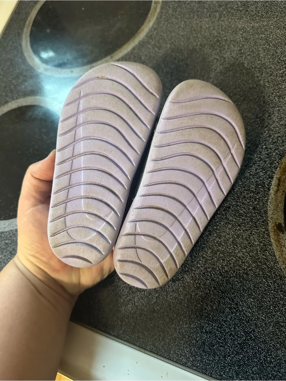 Nike Kids' Slide Sandals in Dark Gray and Light Lavender